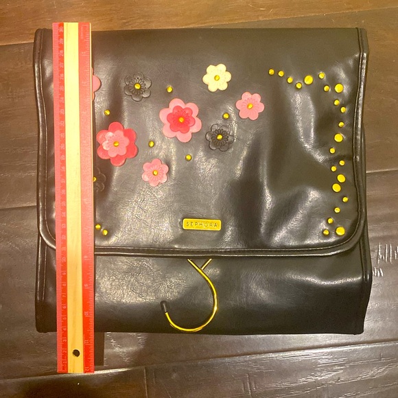 Black Sephora Hanging Makeup / Toiletry Travel Bag w Pink & White Flowers - Picture 9 of 9